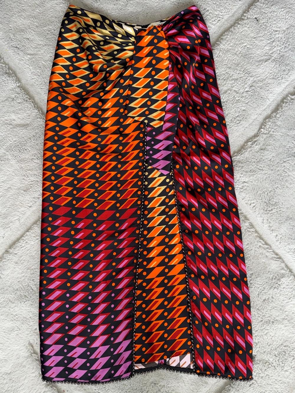 NWT Zara Geometric Skirt in Orange, Black & Pink